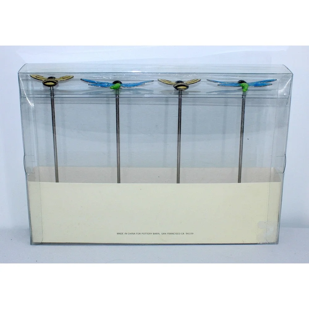 Pottery Barn Set of 4 Dragonfly Bee Garden Drink Stirrers Skewers Cocktail Party